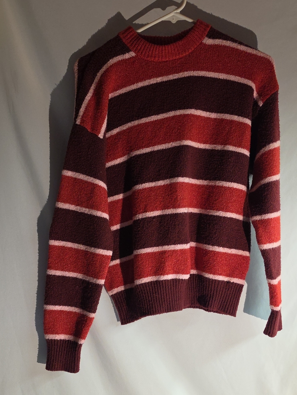 Womens/Juniors Red and Burgundy Striped Crewneck Sweater Stranger Things.